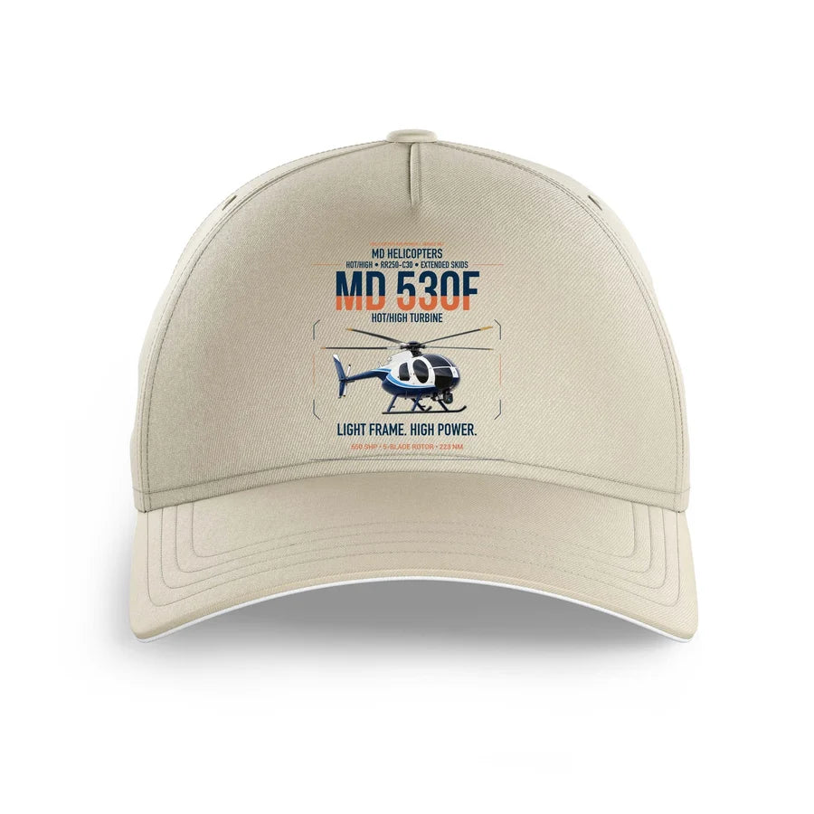 MD Helicopters MD 530F design on beige printed hat