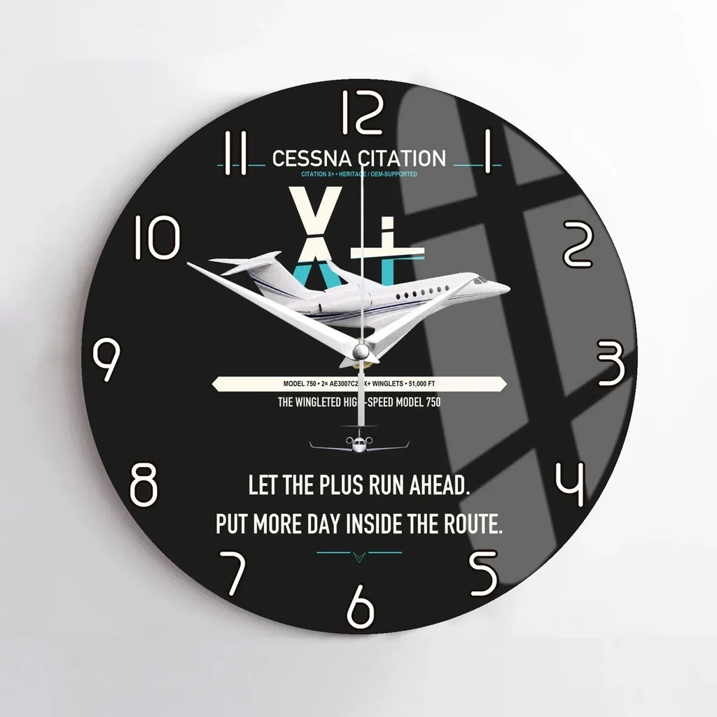 Cessna Citation X+ design on black no frame wall clock