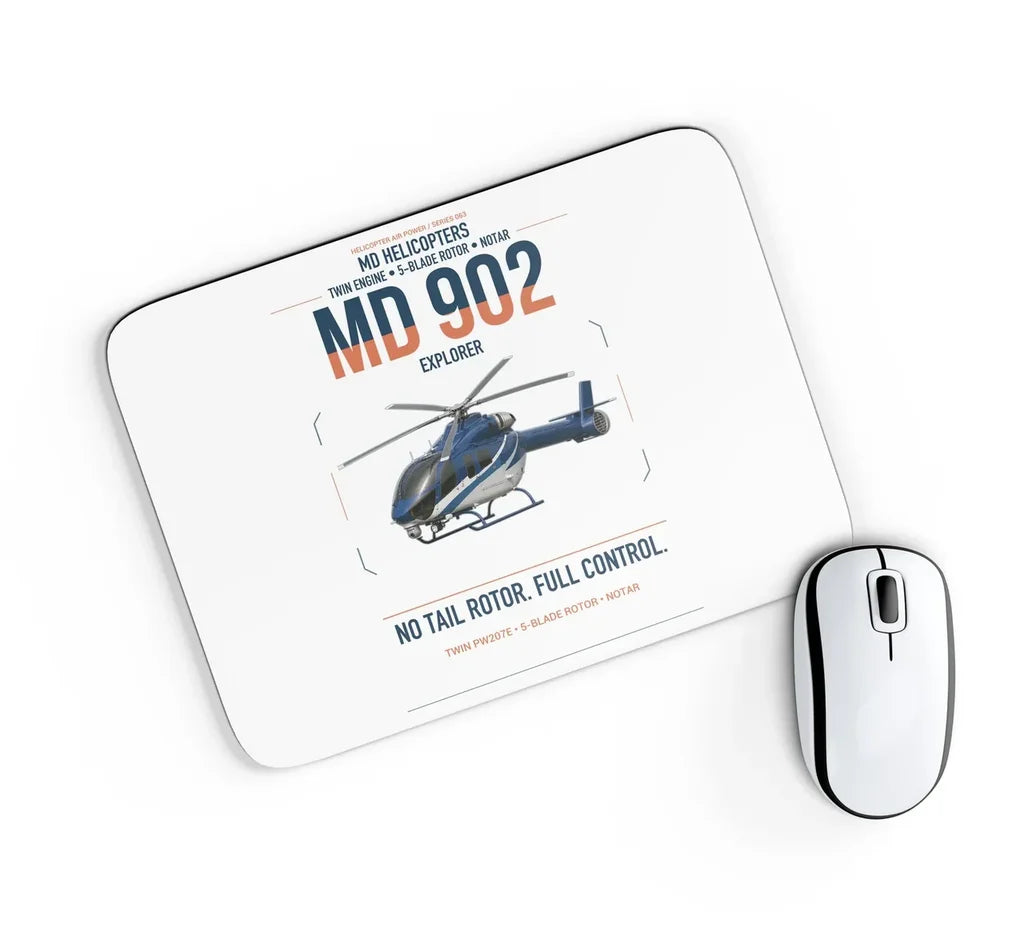 MD Helicopters MD 902 Explorer design on white rectangle mouse pad