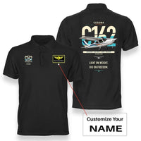 Thumbnail for Cessna 162 Skycatcher design on black+name double-side polo t-shirt, double-side print
