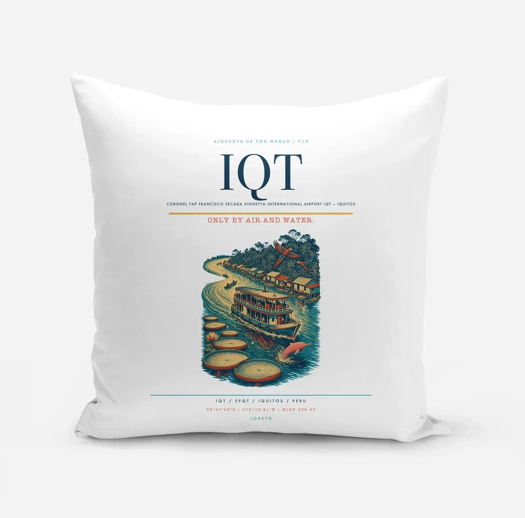 Coronel FAP Francisco Secada Vignetta International Airport (IQT) design on white pillow