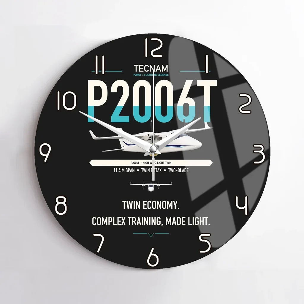 Tecnam P2006T design on black no frame wall clock
