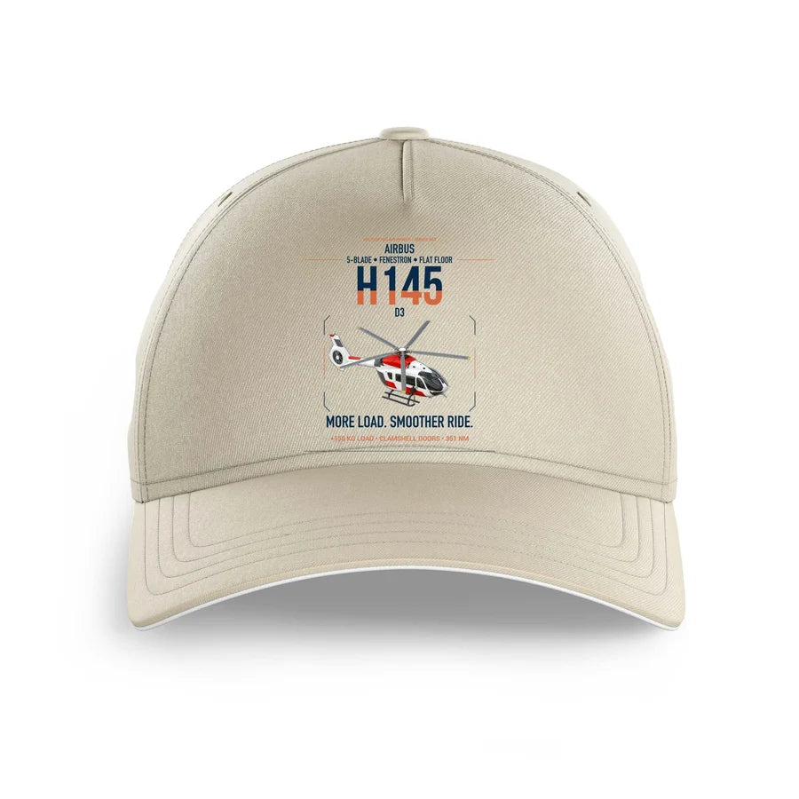 Airbus H145 D3 design on beige printed hat