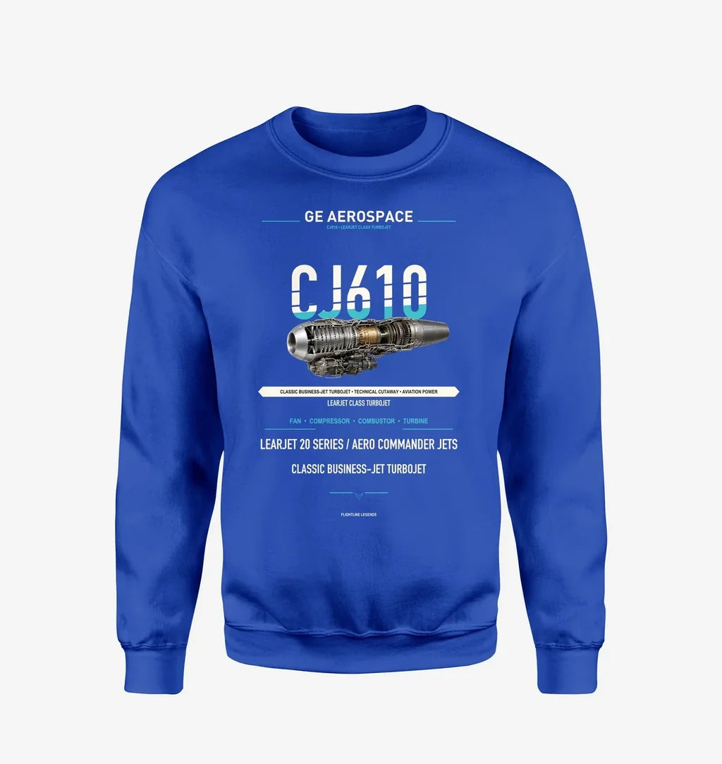 CJ610 design on blue sweatshirt