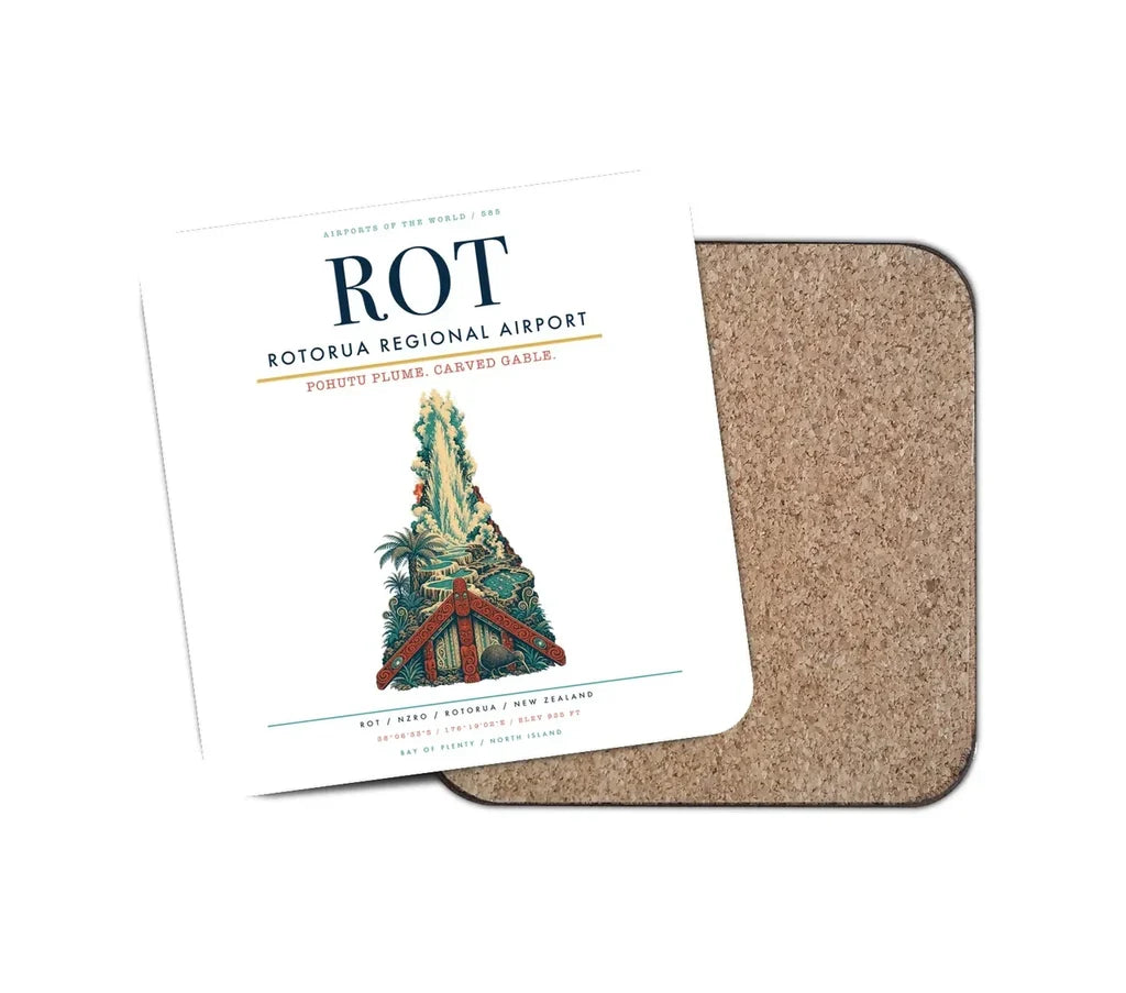 Rotorua Regional Airport (ROT) design on white 1 piece coaster