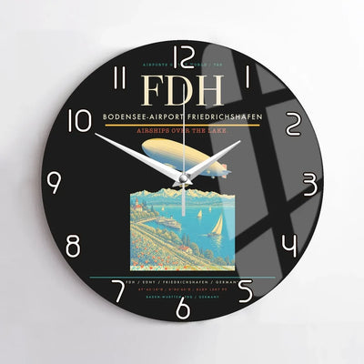Bodensee-Airport Friedrichshafen (FDH) design on black no frame wall clock