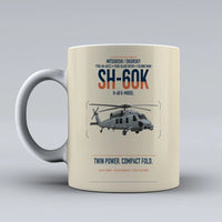 Thumbnail for Mitsubishi Sikorsky SH-60K design on beige ceramic mug, double-side print
