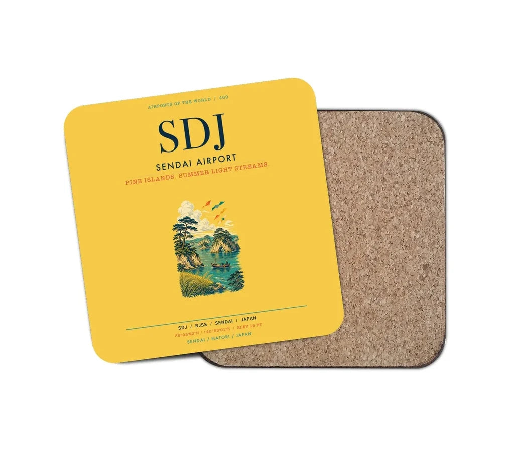 Sendai Airport (SDJ) design on yellow 1 piece coaster