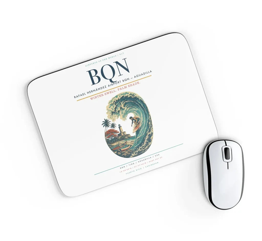 Rafael Hernández Airport (BQN) design on white rectangle mouse pad