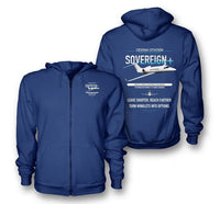 Thumbnail for Cessna Citation Sovereign+ design on blue premium zipped hoodie, double-side print