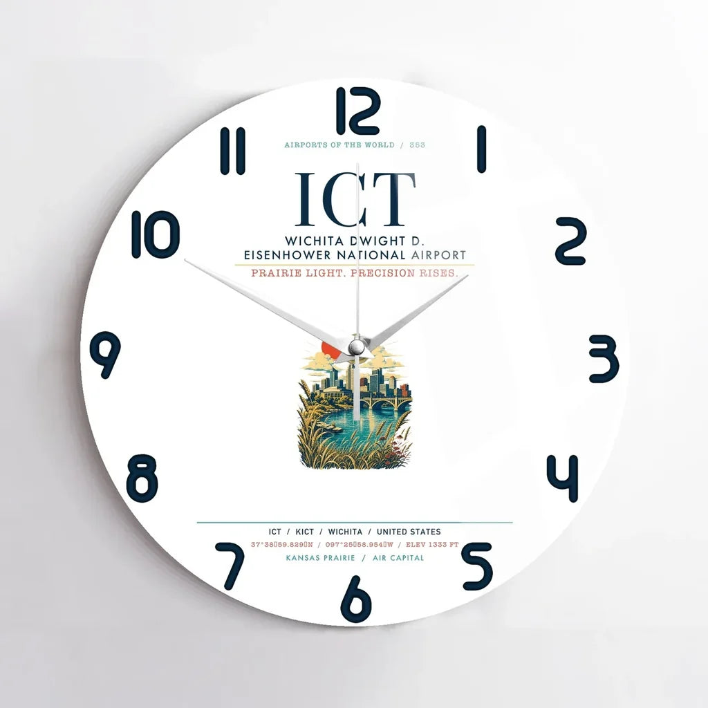 Wichita Dwight D. Eisenhower National Airport (ICT) design on white no frame wall clock