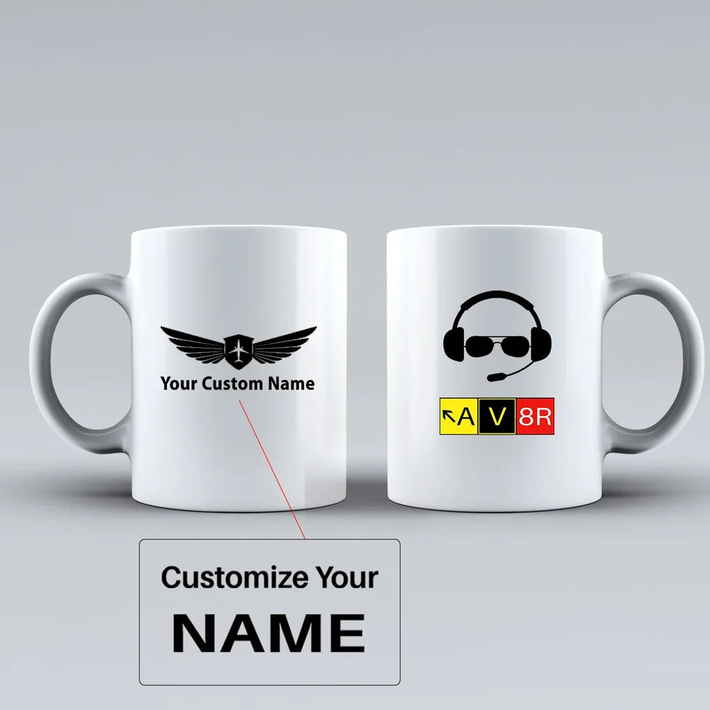 AV8R 2 Ceramic White aviation design on ceramic mug, premium ceramic with glazed finish.