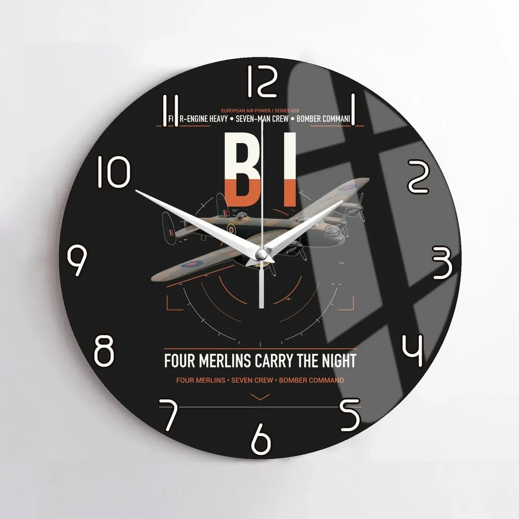 Avro Lancaster B I design on black no frame wall clock