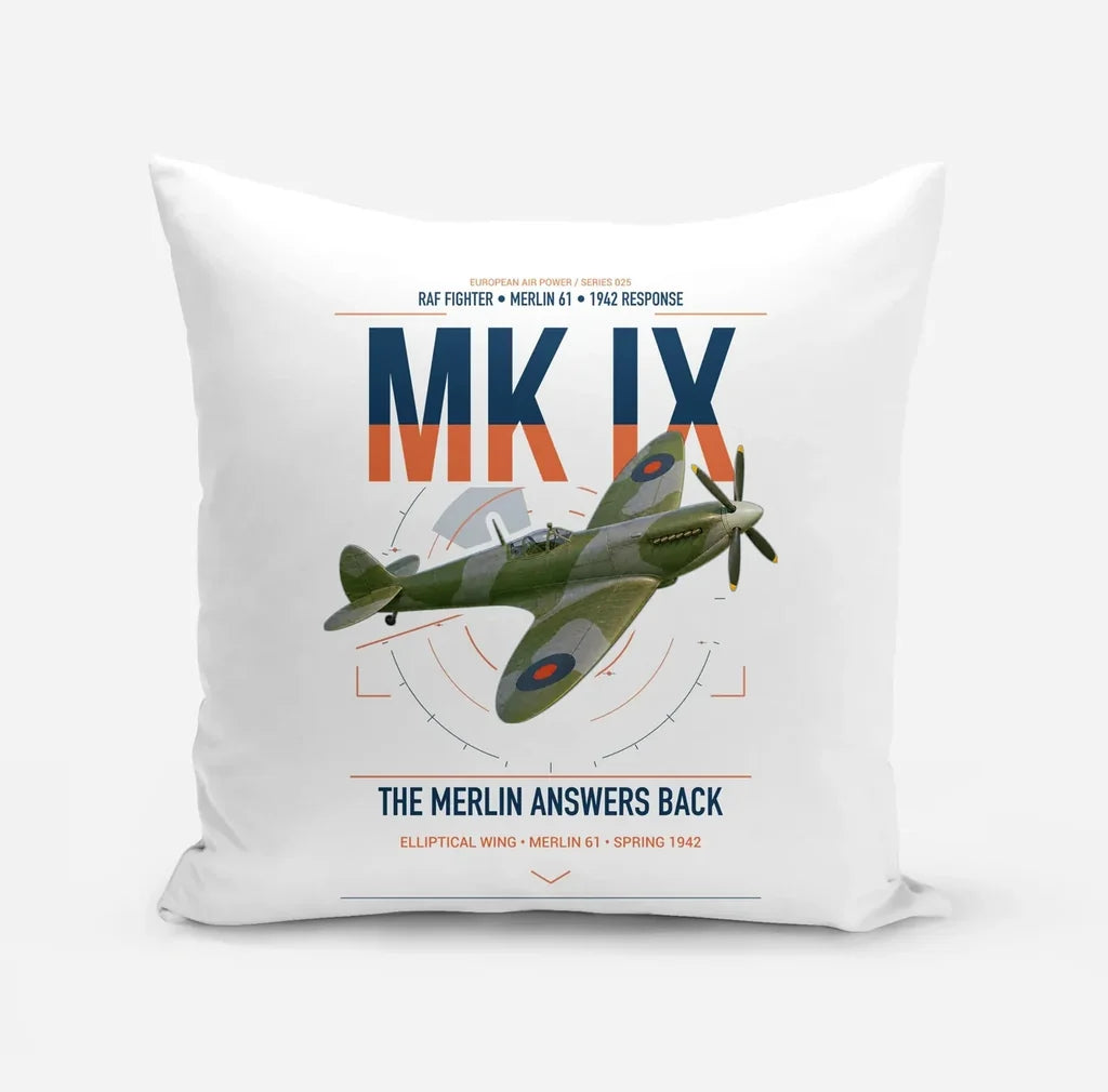 Supermarine Spitfire Mk IX design on white pillow