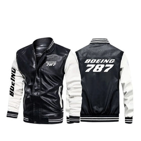 Boeing 787 & Text Stylish Leather Bomber Jackets