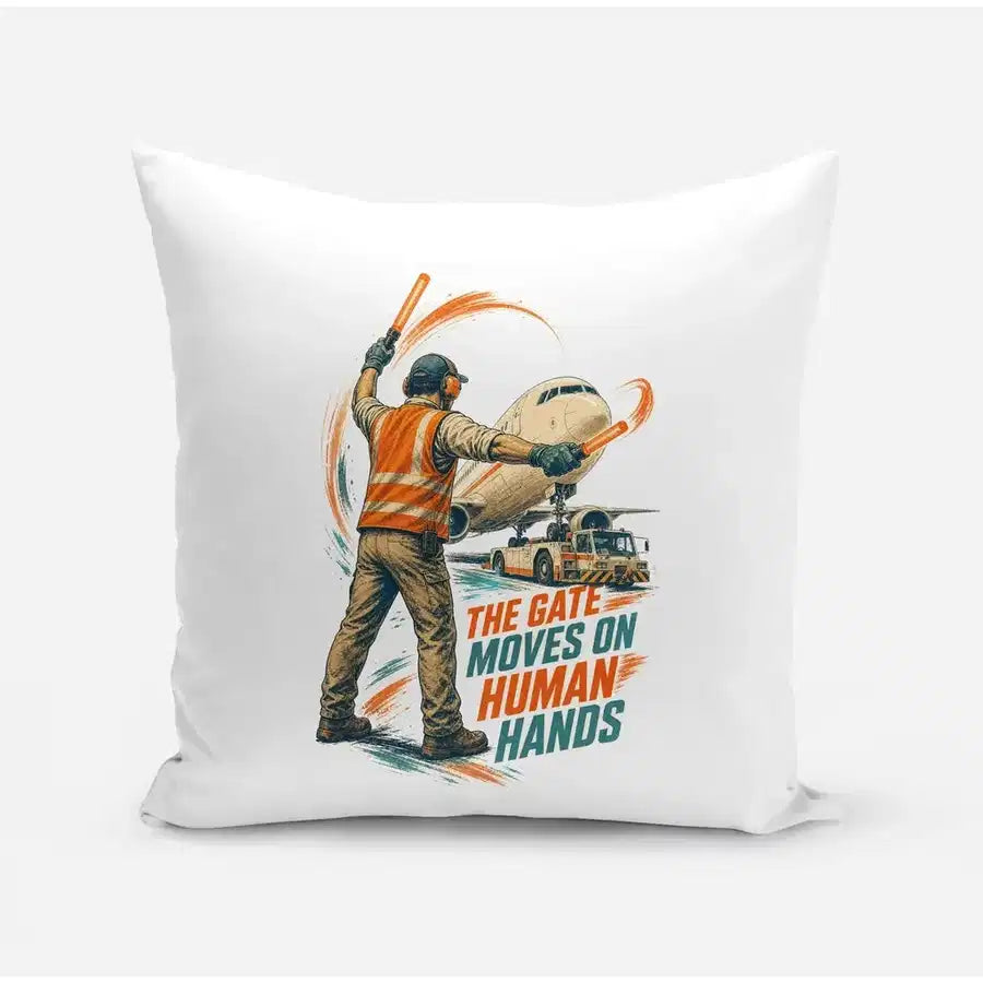 The Gate Moves On Human Hands design on white pillow
