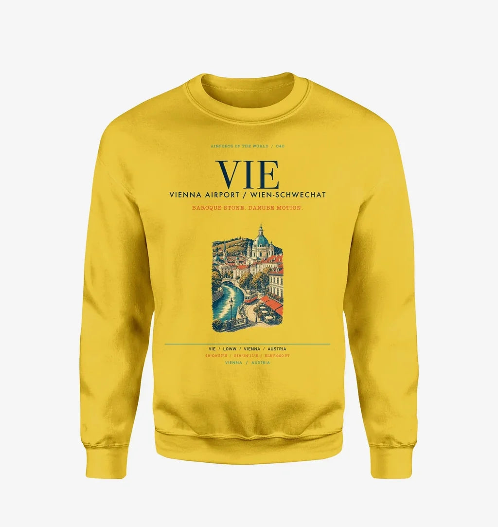 Vienna Airport (VIE) design on yellow sweatshirt