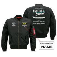 Thumbnail for Cessna Citation Encore+ design on black+name bomber jacket, double-side print