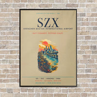 Thumbnail for Shenzhen Bao'an International Airport SZX vertical canvas print - framed - beige background