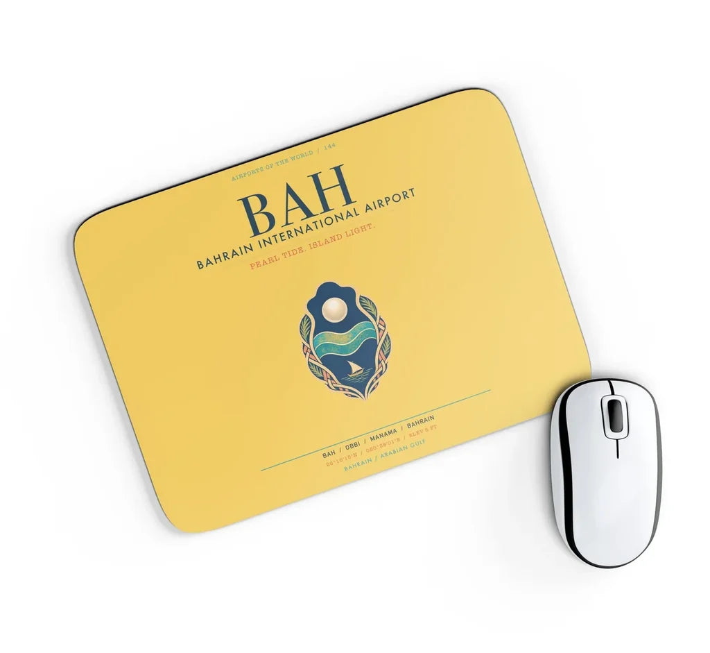 Bahrain International Airport (BAH) design on yellow rectangle mouse pad