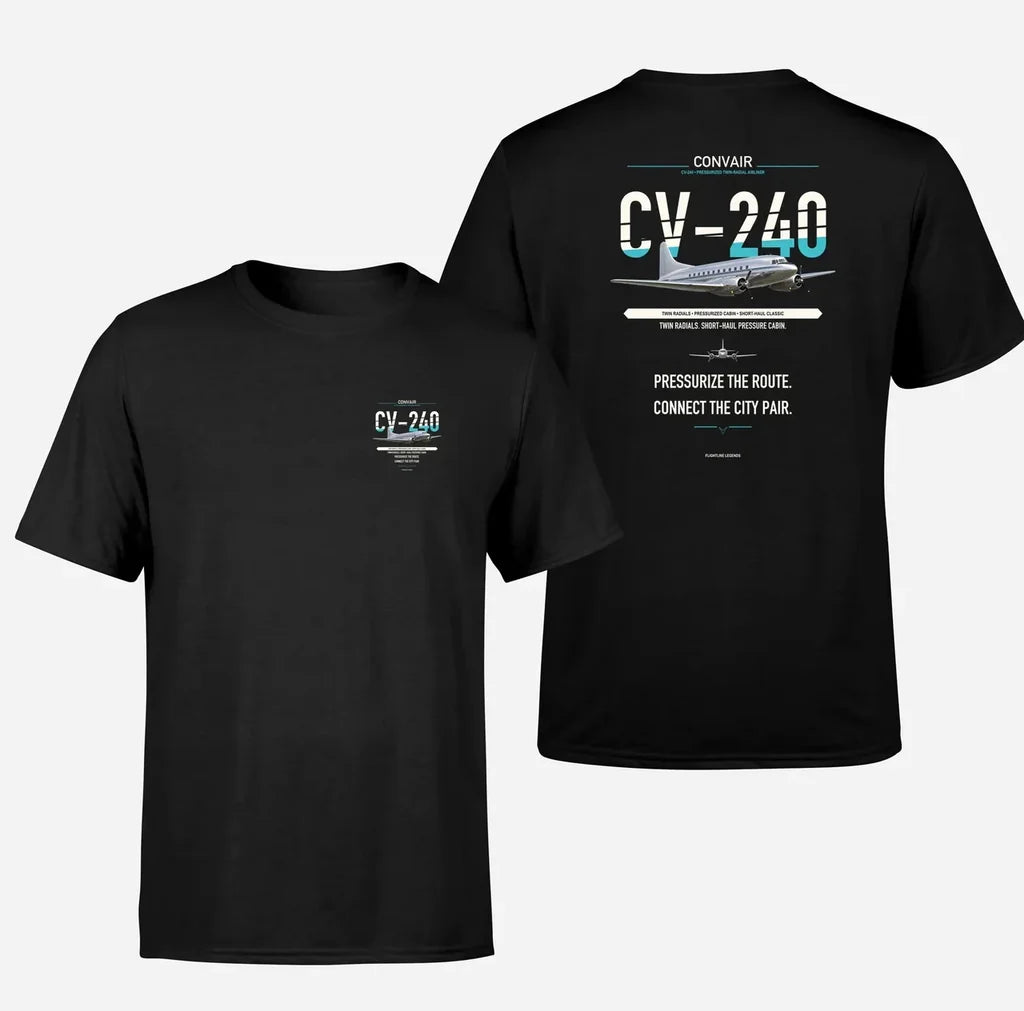 Convair CV-240 design on black t shirt