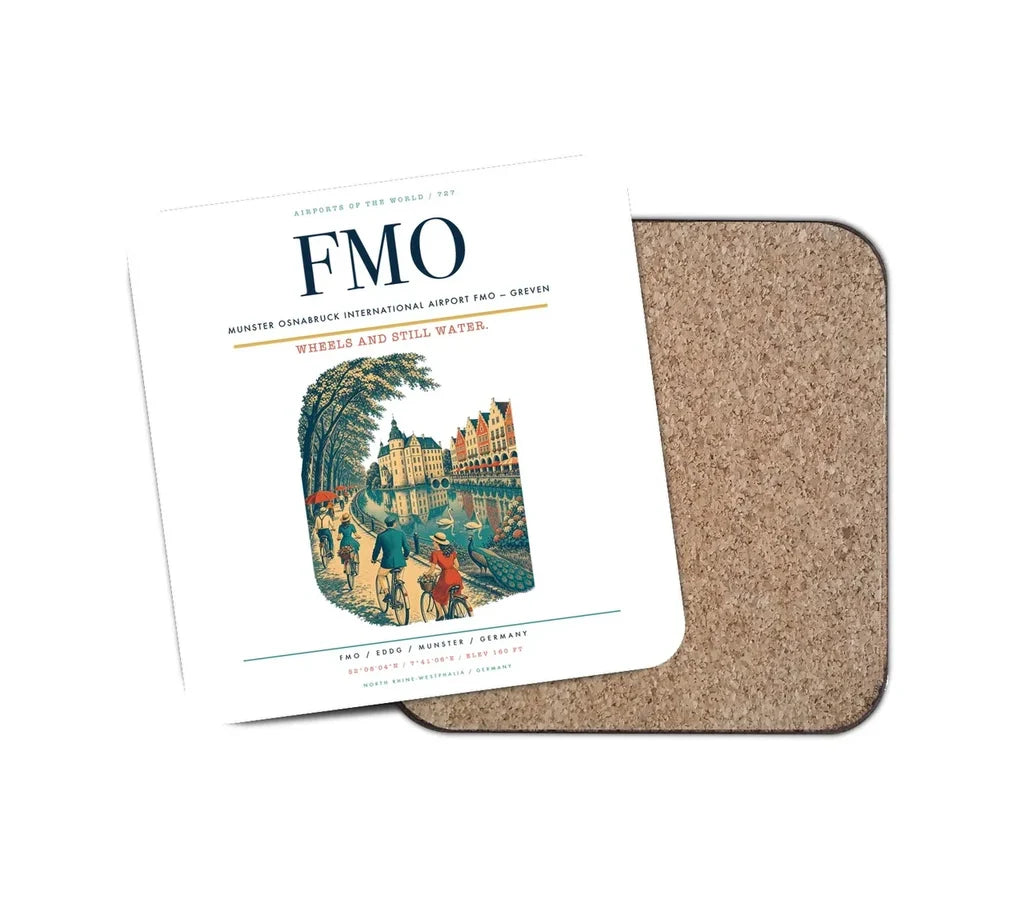 Munster Osnabruck International Airport (FMO) design on white 1 piece coaster
