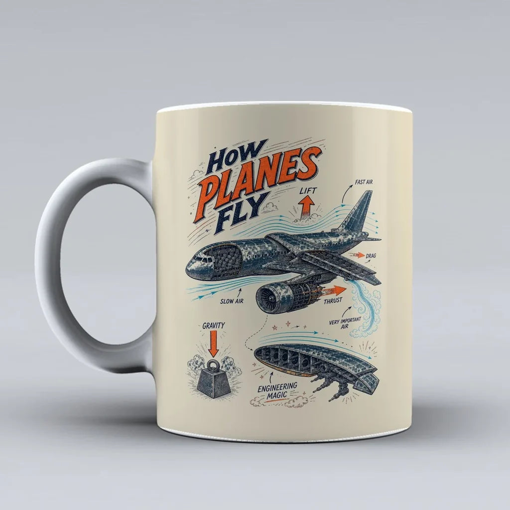 616 - How Planes Fly V2 - Mug design on beige signal