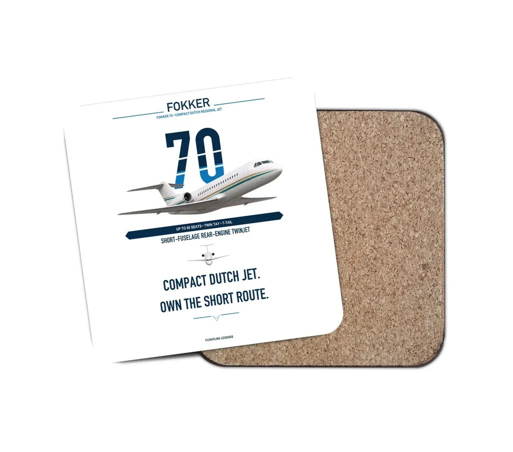 Fokker 70 design on white 1 piece coaster