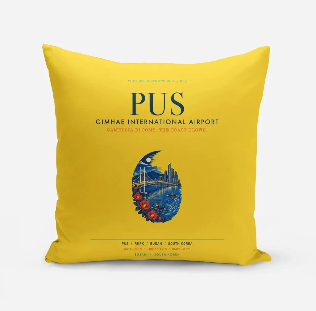 Gimhae International Airport Busan (PUS) design on yellow pillow
