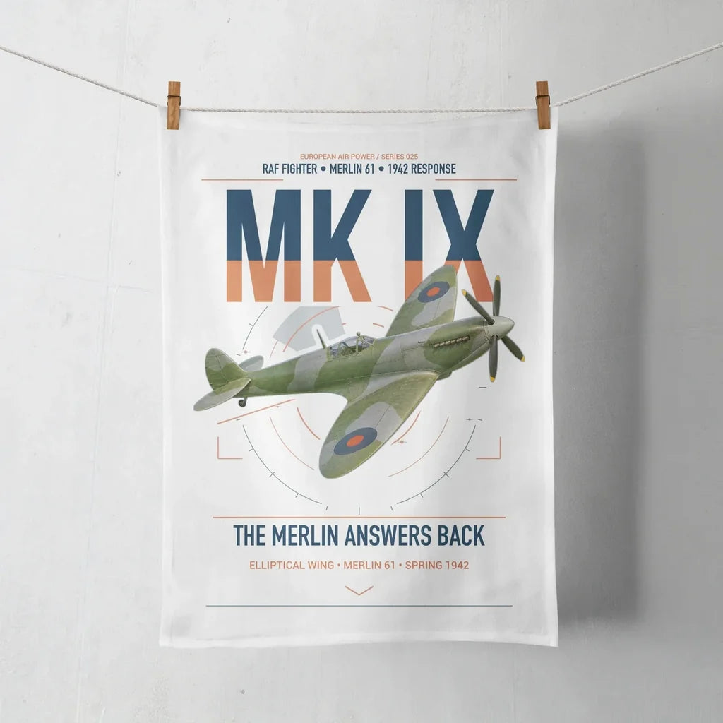Supermarine Spitfire Mk IX design on white towel