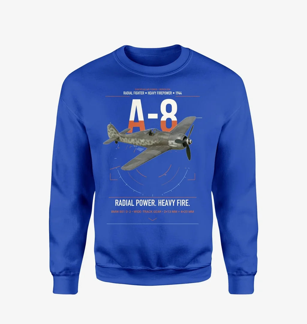 Focke-Wulf Fw 190A-8 design on blue sweatshirt