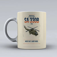 Thumbnail for Aérospatiale SA 330B Puma design on beige ceramic mug, double-side print