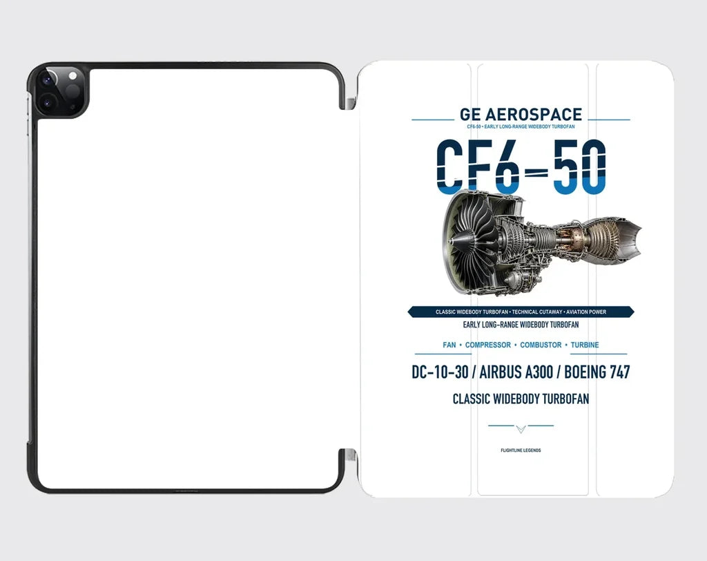 CF6-50 design on white ipad tablet case