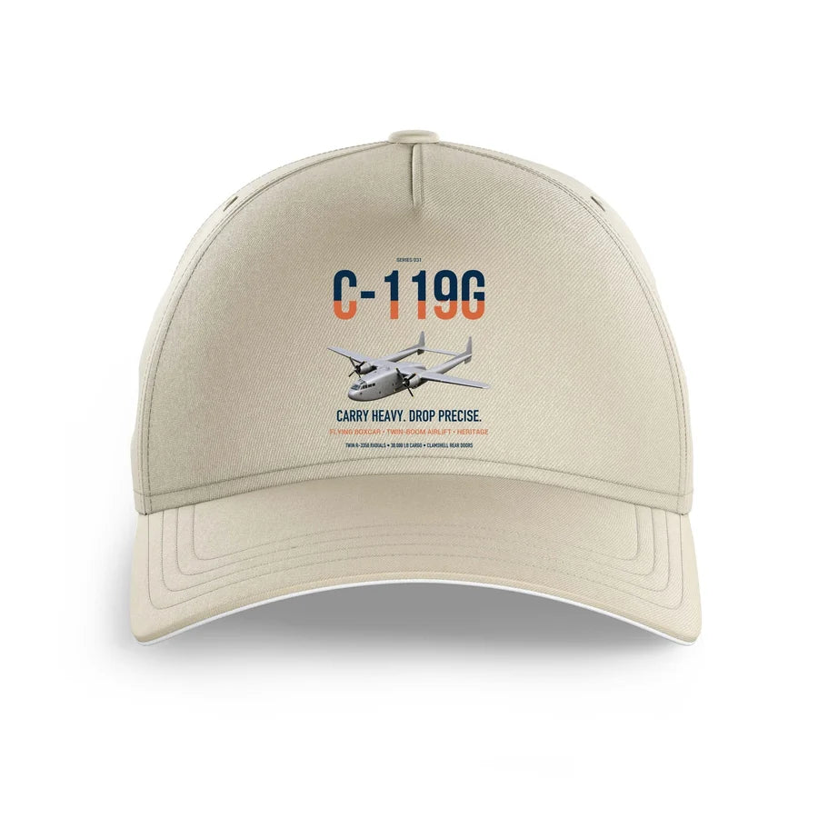 C-119G Flying Boxcar design on beige printed hat