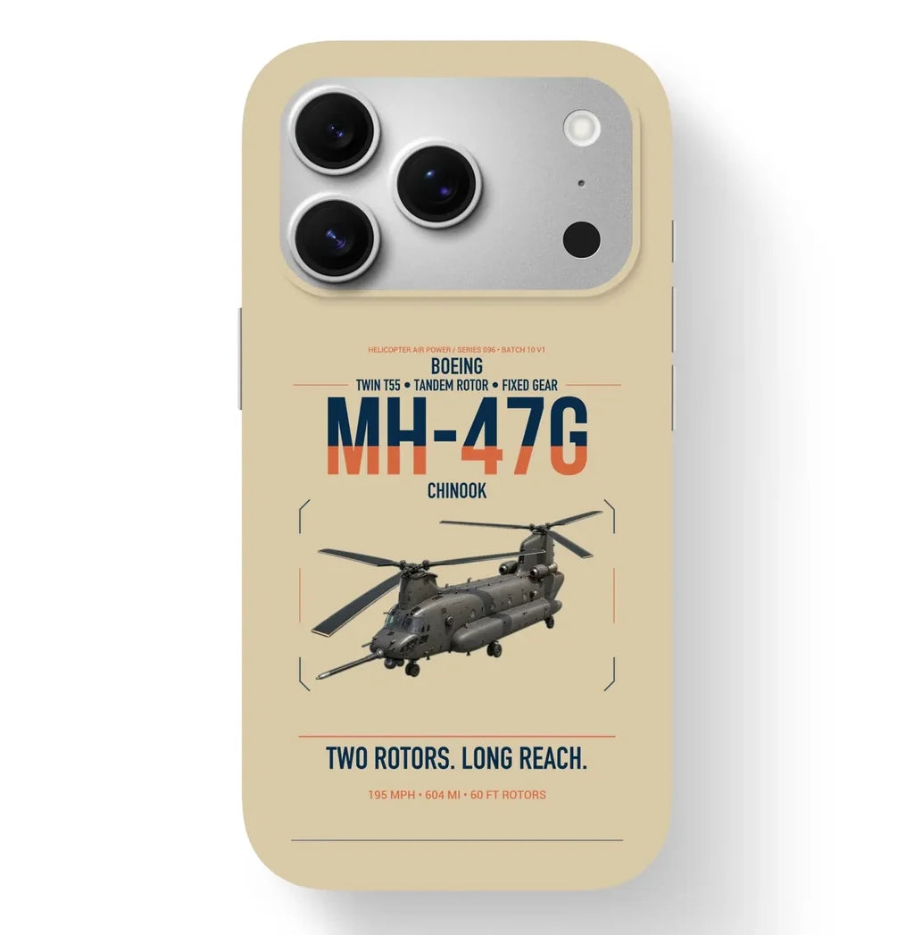 Boeing MH-47G Chinook design on beige magsafe iphone case, for iPhone 17 Pro