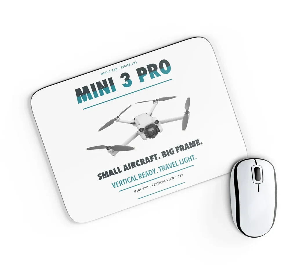 DJI Mini 3 Pro design on white rectangle mouse pad