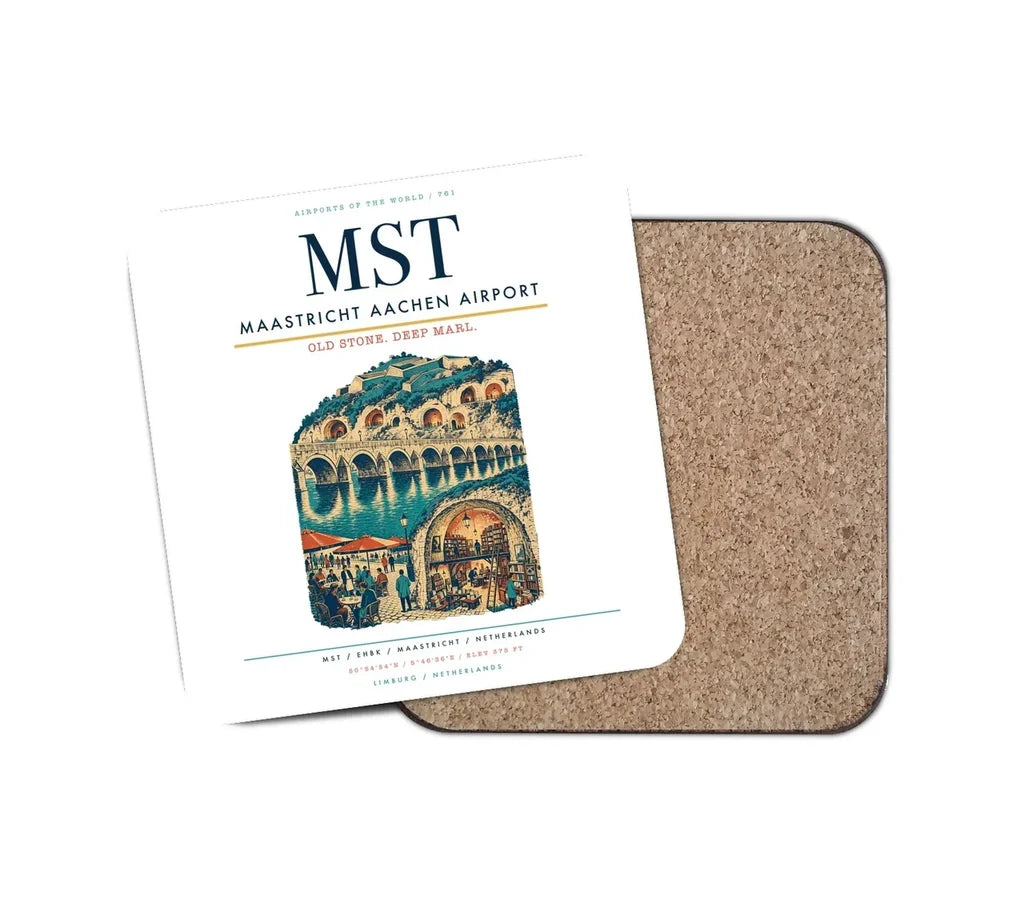 Maastricht Aachen Airport (MST) design on white 1 piece coaster