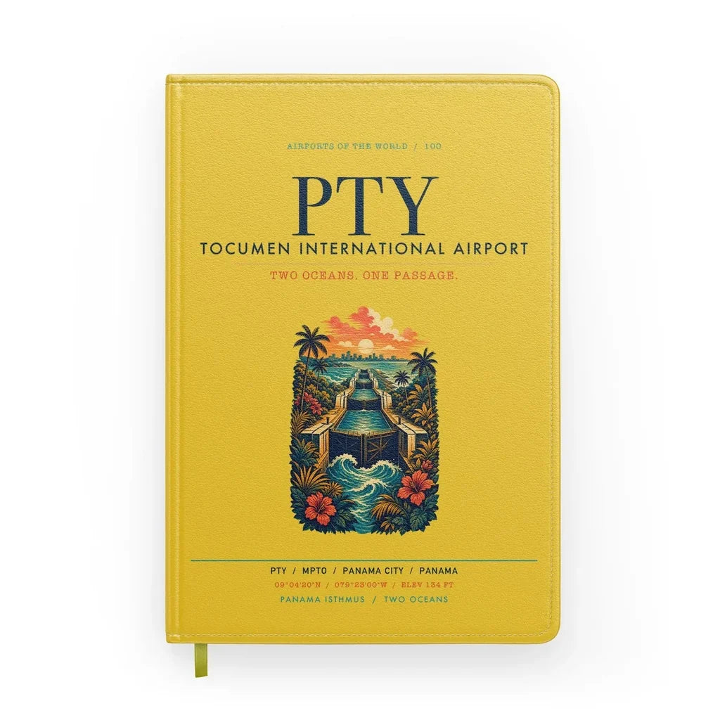 Panama City Tocumen International Airport (PTY) design on yellow notebook