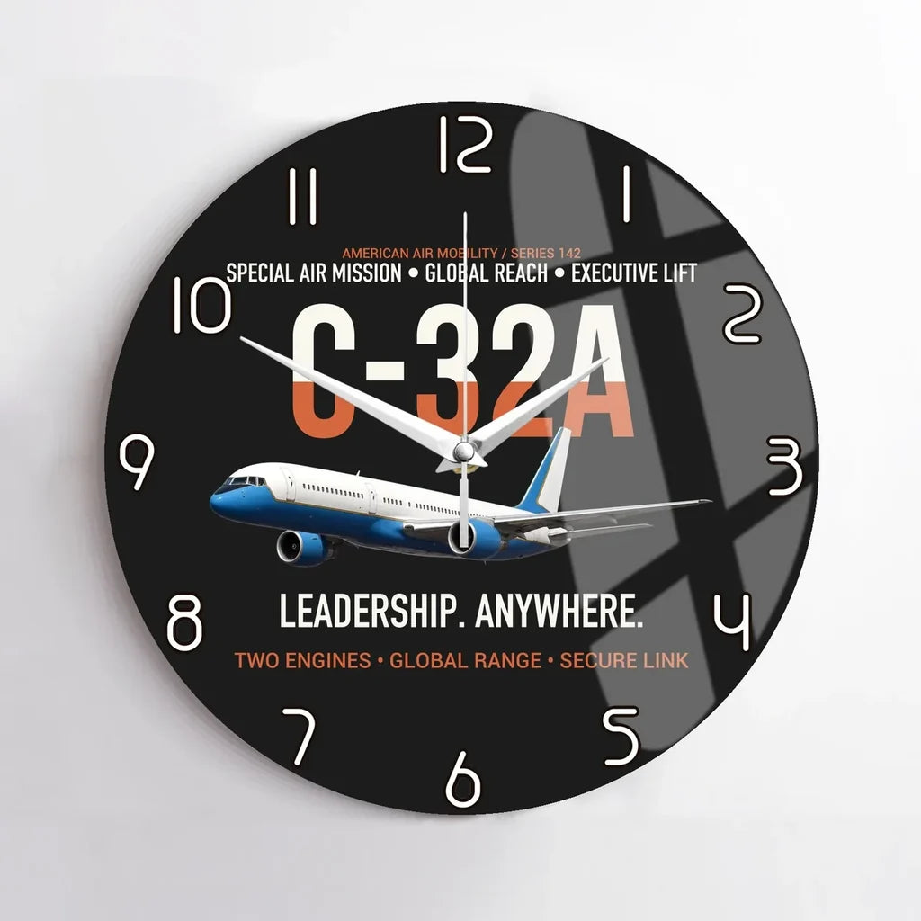 C-32A Air Force Two Global Reach design on black no frame wall clock
