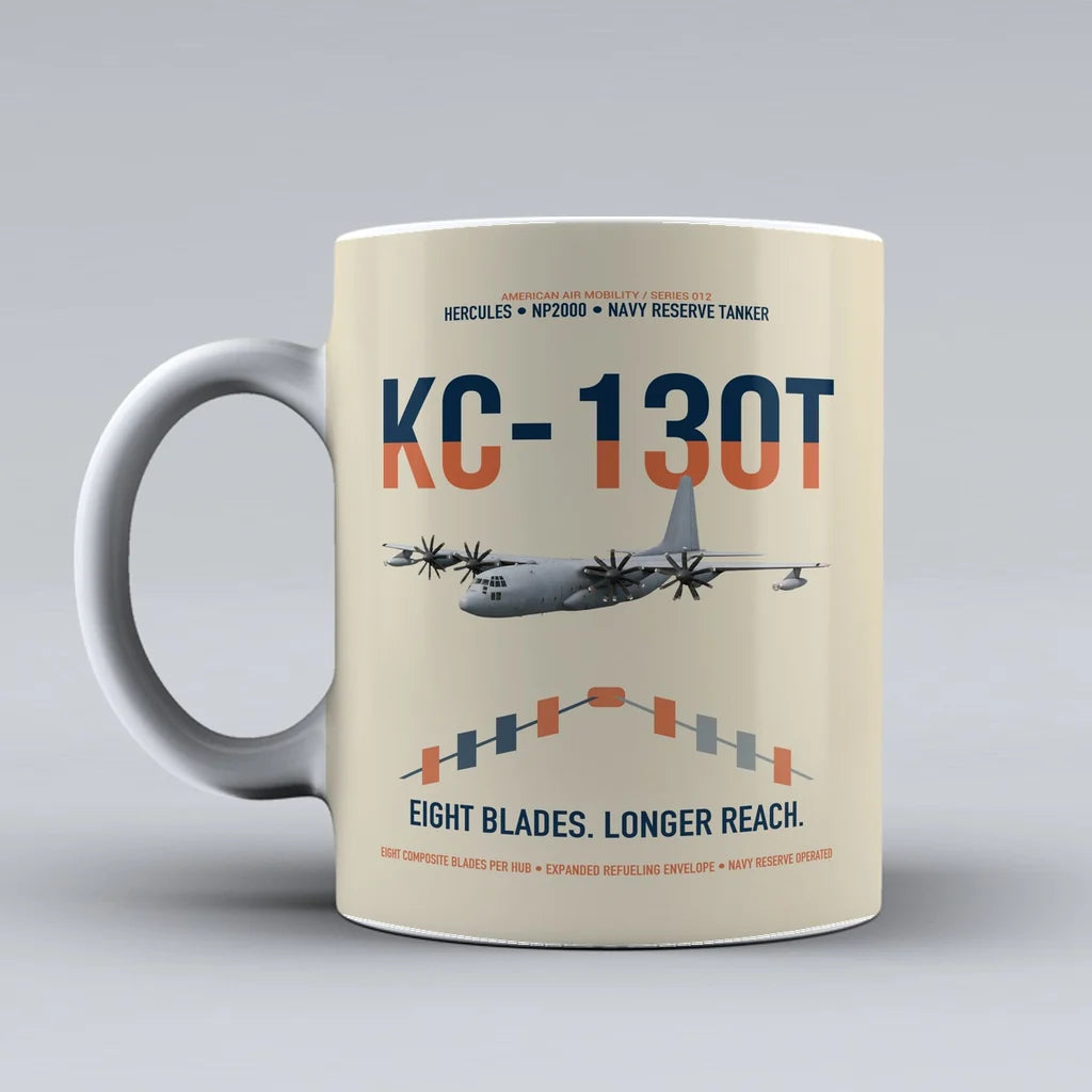 KC-130T NP2000 design on beige ceramic mug, double-side print
