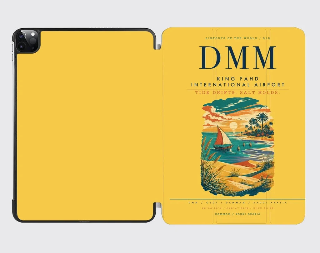 King Fahd International Airport (DMM) design on yellow ipad tablet case