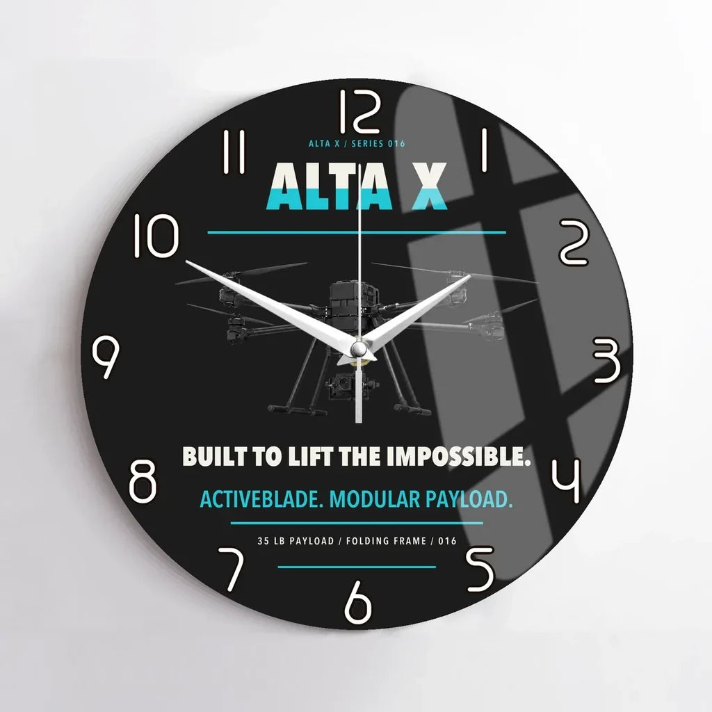 Freefly Alta X design on black no frame wall clock