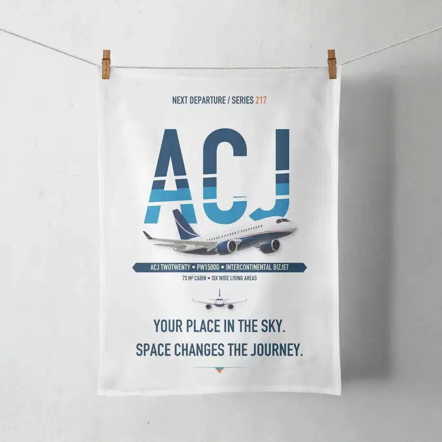 Airbus ACJ TwoTwenty design on white towel