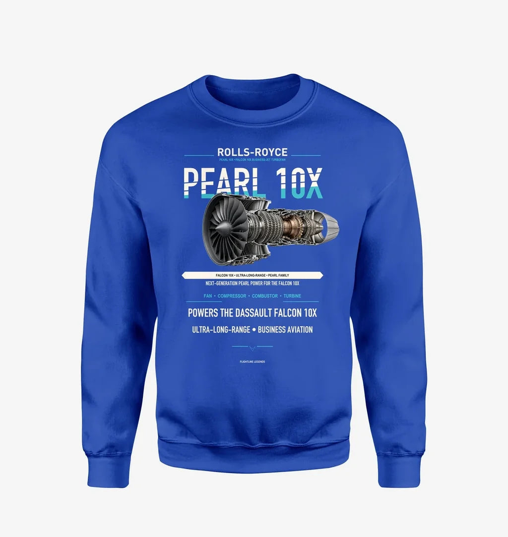 PEARL 10X design on blue sweatshirt