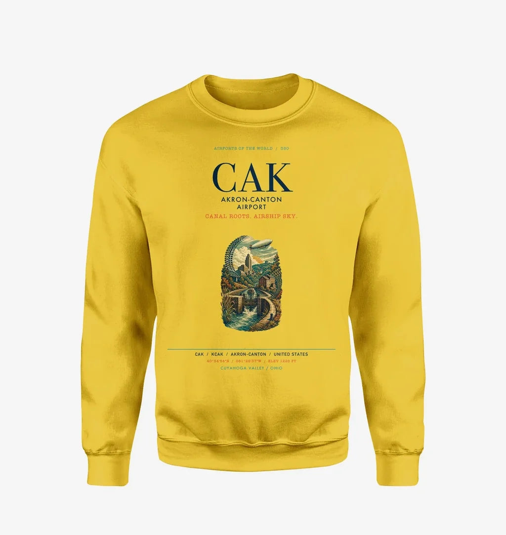 Akron-Canton Airport (CAK) design on yellow sweatshirt