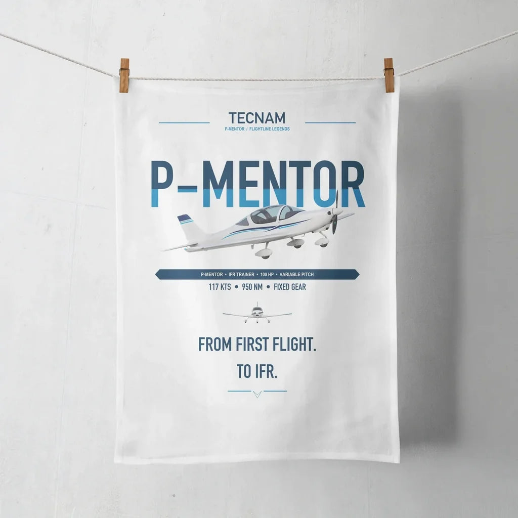 Tecnam P-Mentor design on white towel