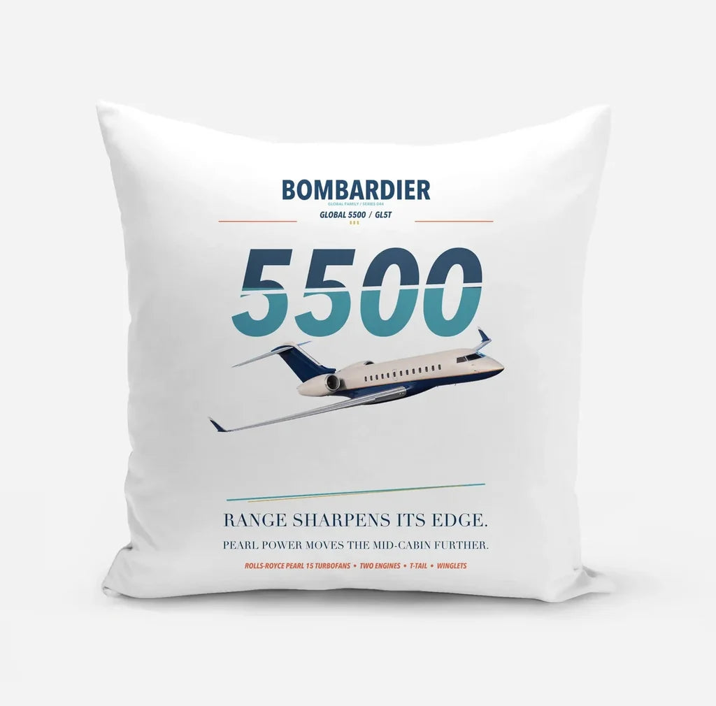 Bombardier Global 5500 design on white pillow