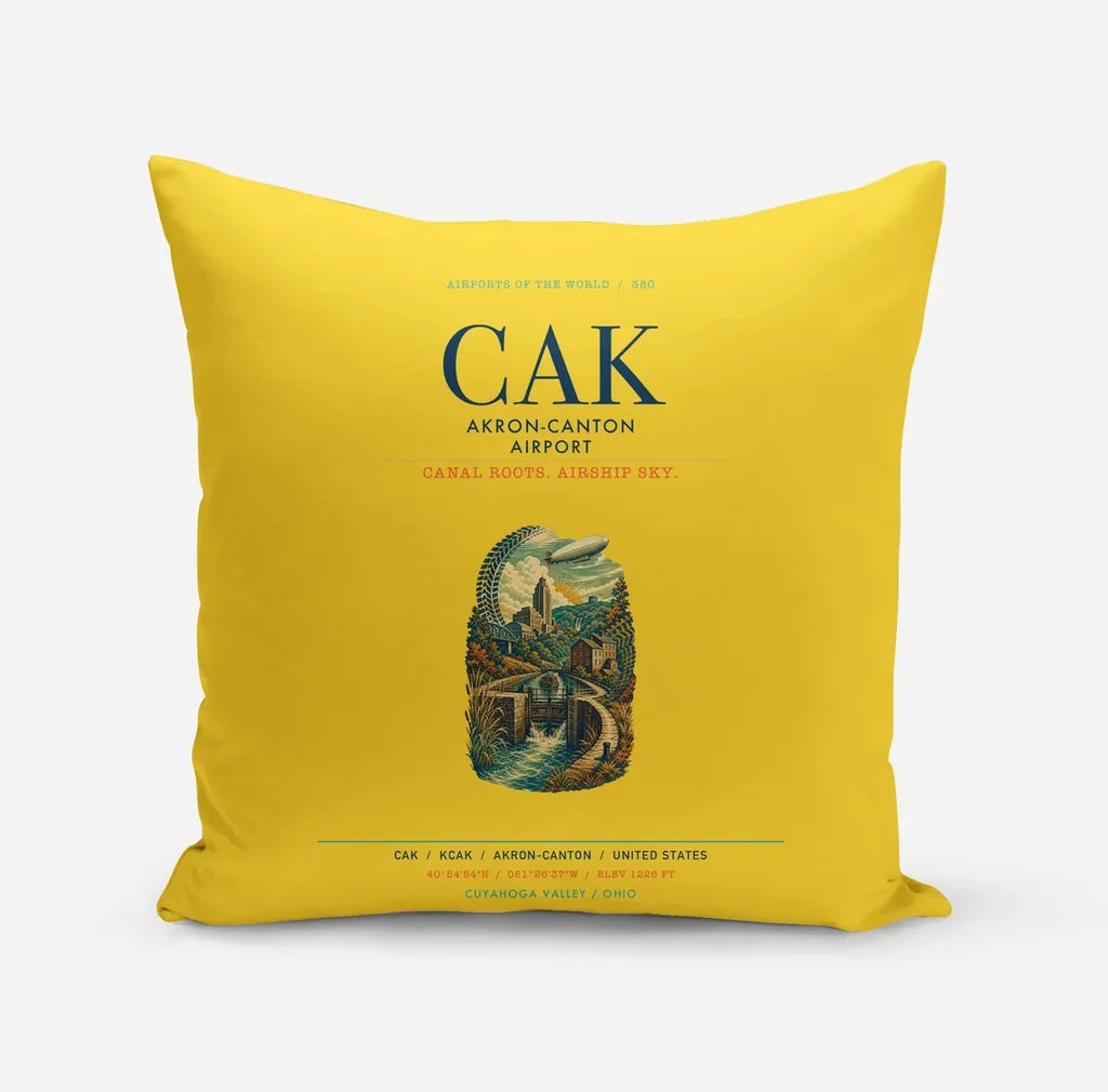 Akron-Canton Airport (CAK) design on yellow pillow