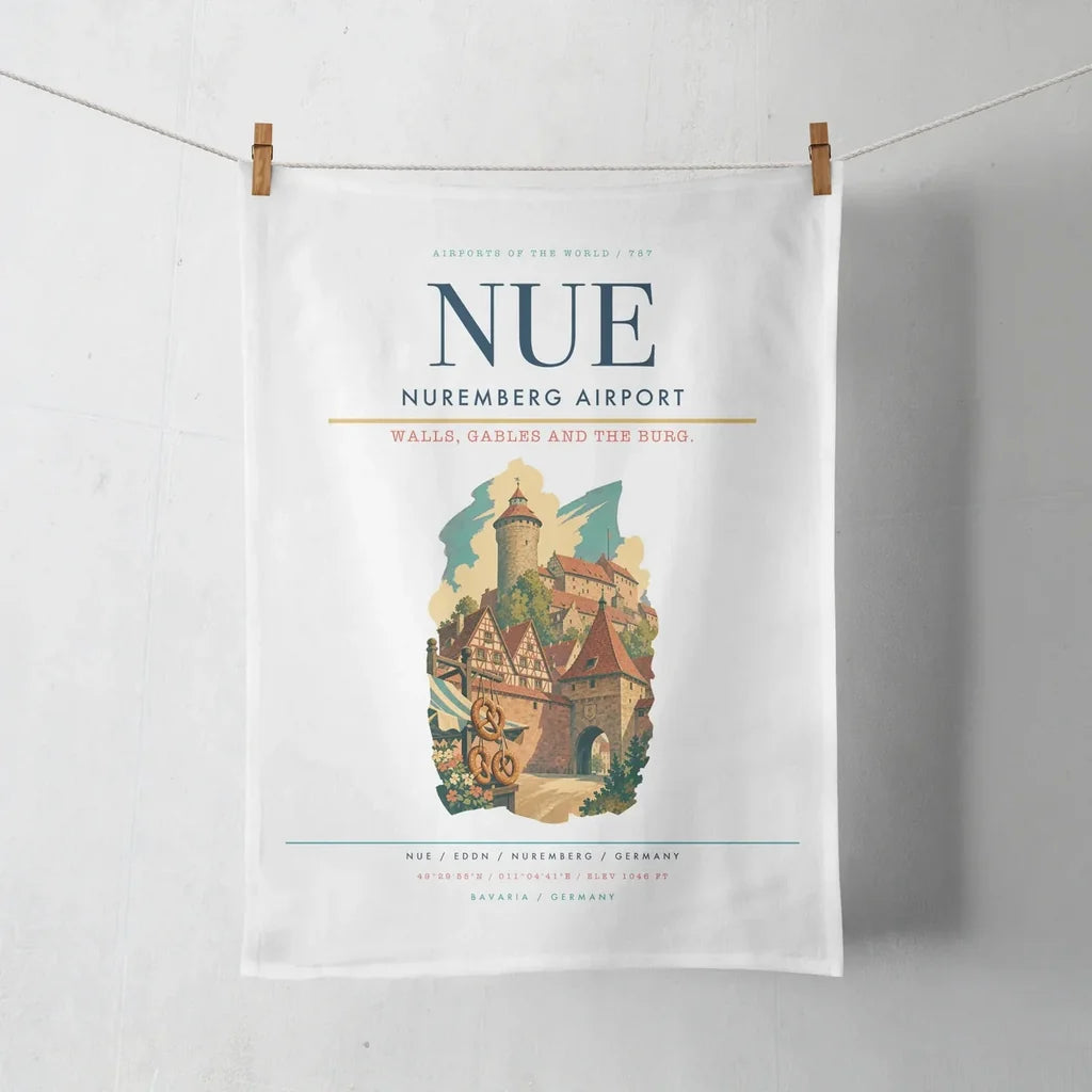 Nuremberg Airport (NUE) design on white towel