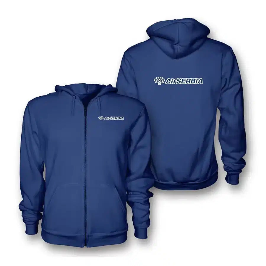 Air Serbia Airlines logo on blue zipped hoodie